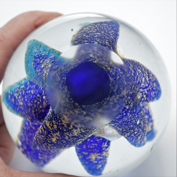 Vintage Cobalt Blue and Gold Flecks Paperweight - Picture 4 of 9